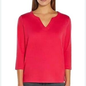ORVIS Pima Cotton Top Fuscia V-Neck 3/4 Sleeve Womens M NEW